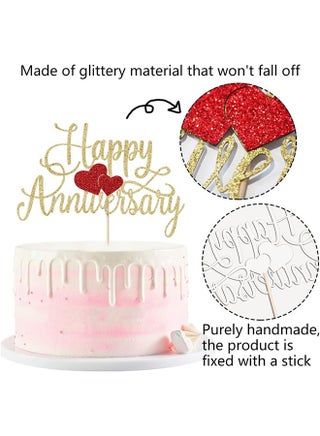 توبر كيك ذهبي لامع مع قلوب حمراء للاحتفال بالذكرى السنوية زينة حفلات فاخرة لذكرى الزواج احتفالات الشركات المناسبات الرومانسية الهامة تجديد العهود ذكرى والديك حفلات عشاء الذكرى السنوية - view 2